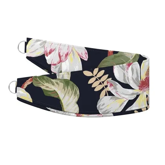 Curtain Tieback with Magnolia Print - Black, Velvet