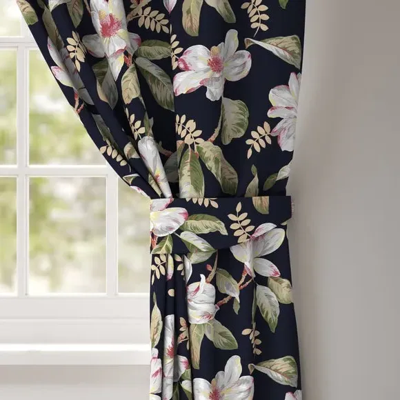 Curtain Tieback with Magnolia Print - Black, Velvet image