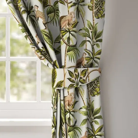 Curtain Tieback with Monkey Print - Natural
