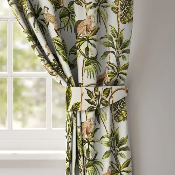 Curtain Tieback with Monkey Print - Natural image