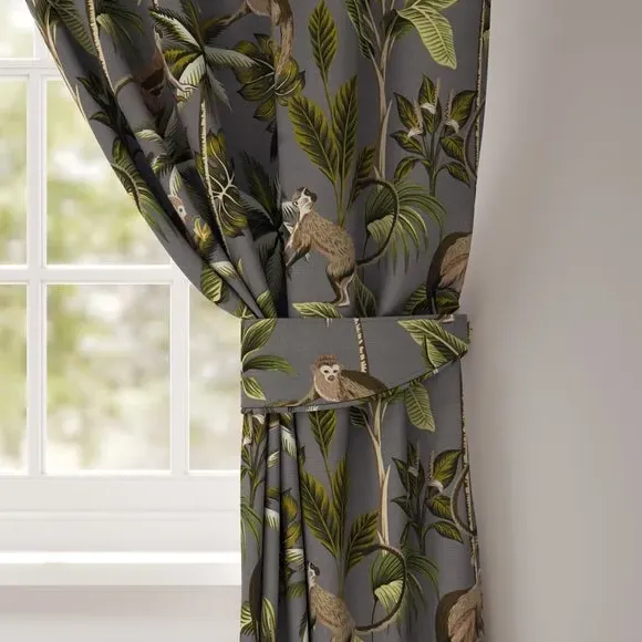Curtain Tieback with Monkey Print - Stone
