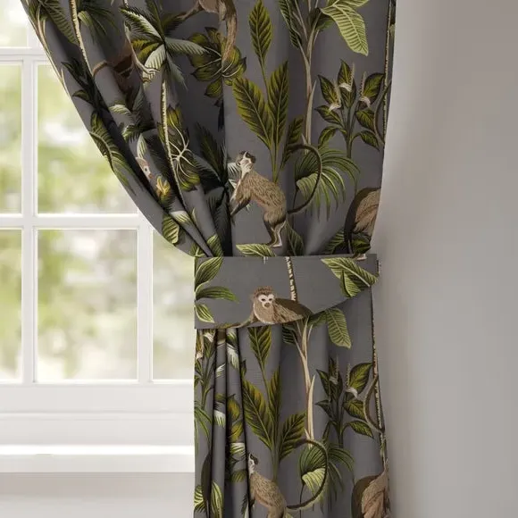 Curtain Tieback with Monkey Print - Stone