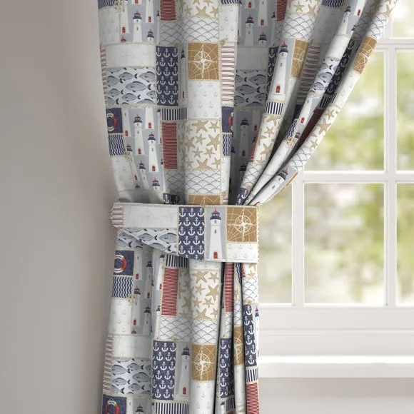 Curtain Tieback with Nautical Print - Blue, Cotton image