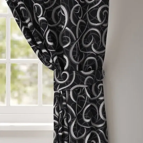 Curtain Tieback with Piped Edge - Black, Jacquard image