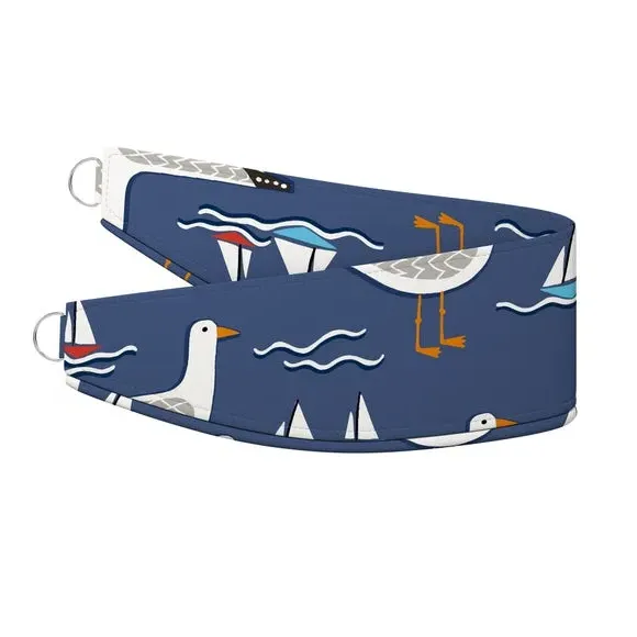 Curtain Tieback with Seagull Pattern - Navy, Cotton