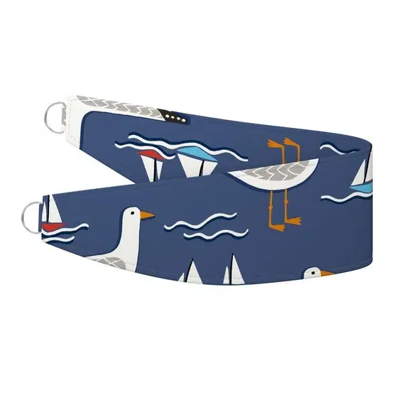 Curtain Tieback with Seagull Pattern - Navy, Cotton