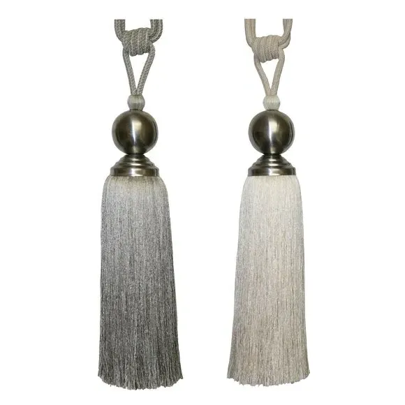 Curtain Tieback with Tassels - Warm Grey, Steel