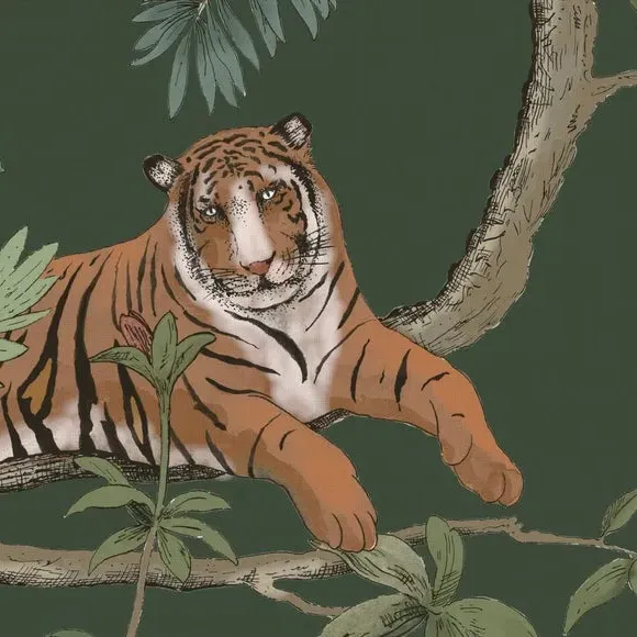 Curtain Tieback with Tiger Print - Olive, Velvet