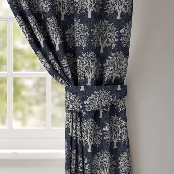 Curtain Tieback with Tree Design - Indigo