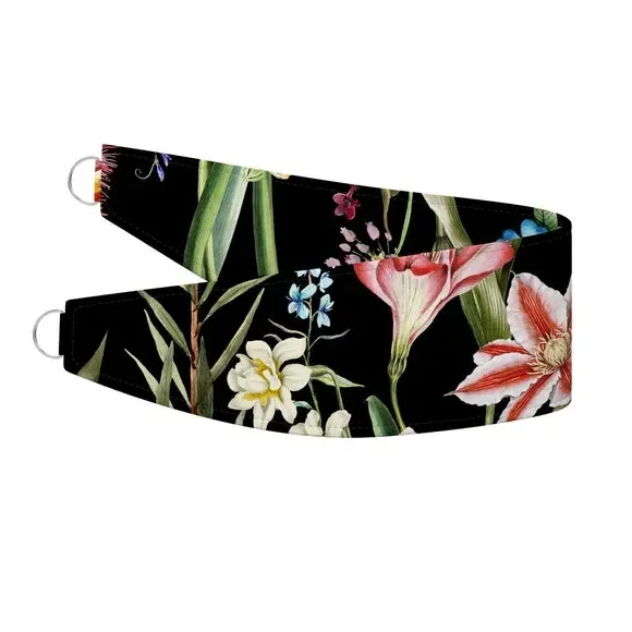 Curtain Tieback with Tropical Design - Black, Velvet