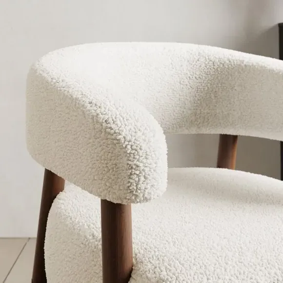 Curved Accent Chair - Ivory, Sherpa