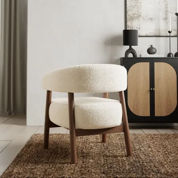 Curved Accent Chair - Ivory, Sherpa