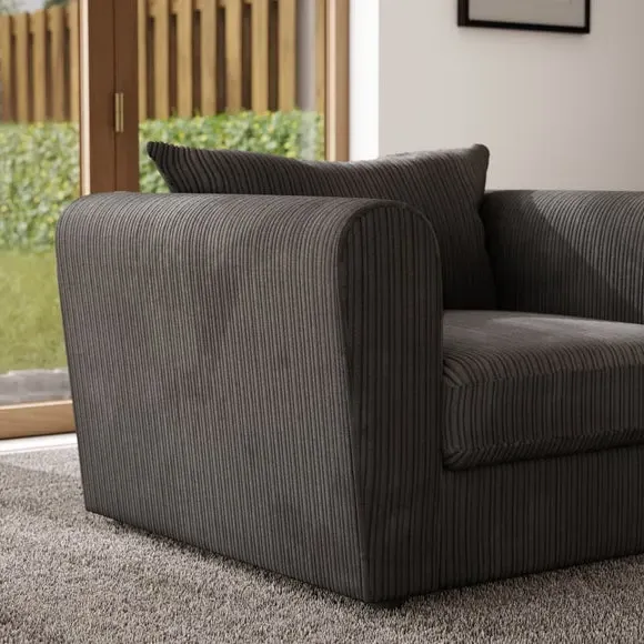 Curved Arm Snuggle Chair - Grey, Jumbo Cord