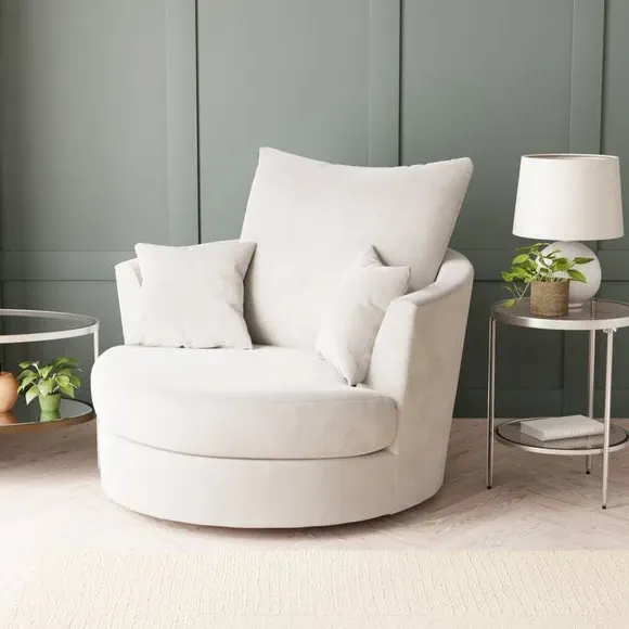 Curved Arm Swivel Chair - Champagne, Velvet