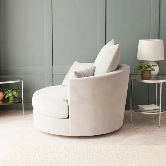 Curved Arm Swivel Chair - Champagne, Velvet