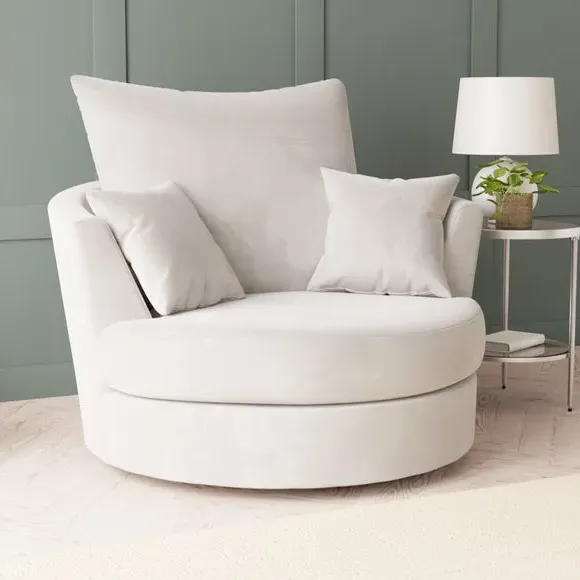 Curved Arm Swivel Chair - Champagne, Velvet