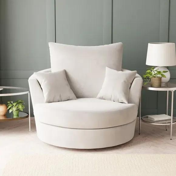 Curved Arm Swivel Chair - Champagne, Velvet image