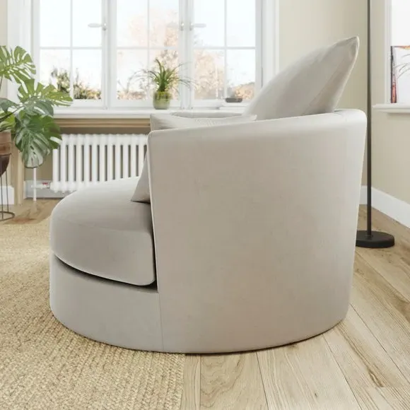 Curved Arm Swivel Chair - Grey, Velvet