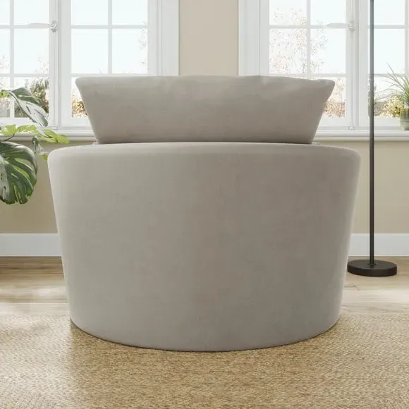 Curved Arm Swivel Chair - Grey, Velvet