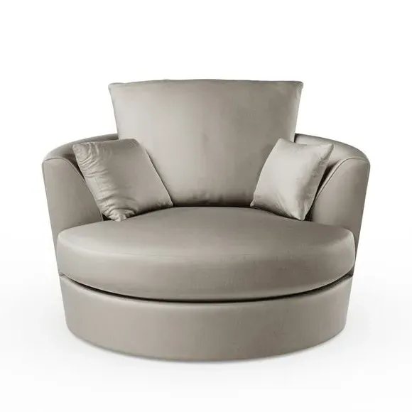 Curved Arm Swivel Chair - Grey, Velvet
