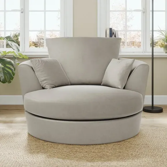Curved Arm Swivel Chair - Grey, Velvet