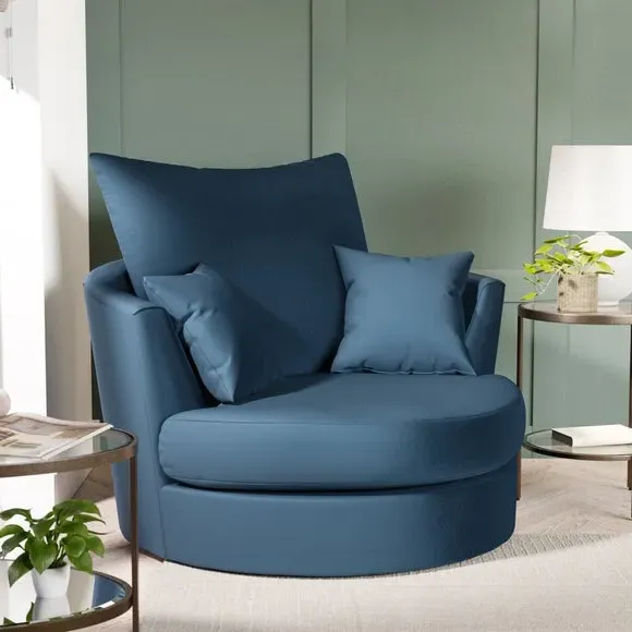 Curved Arm Swivel Chair - Navy, Velvet