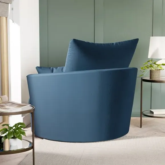 Curved Arm Swivel Chair - Navy, Velvet