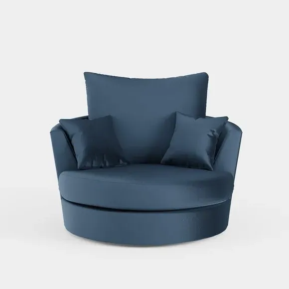 Curved Arm Swivel Chair - Navy, Velvet