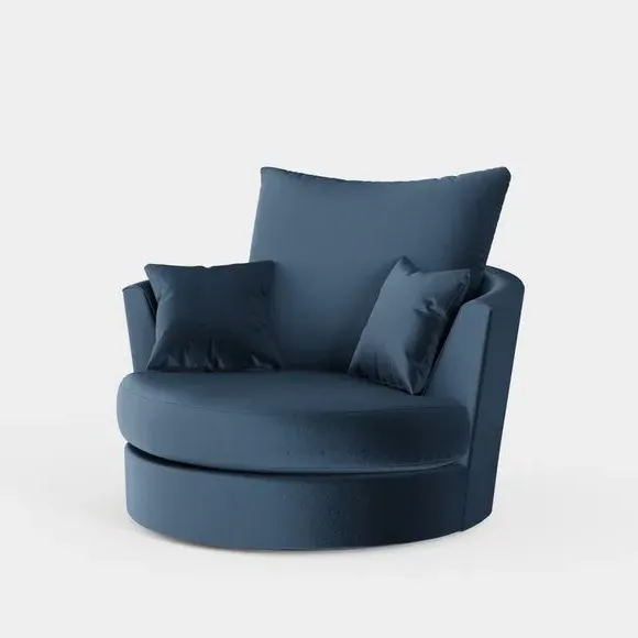 Curved Arm Swivel Chair - Navy, Velvet
