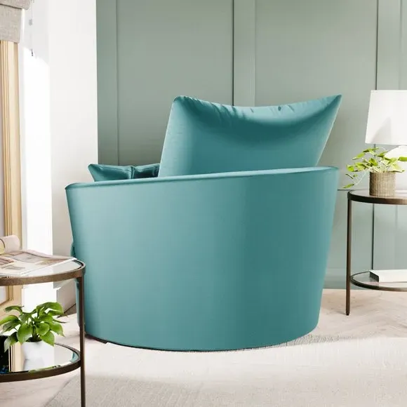 Curved Arm Swivel Chair - Teal, Velvet