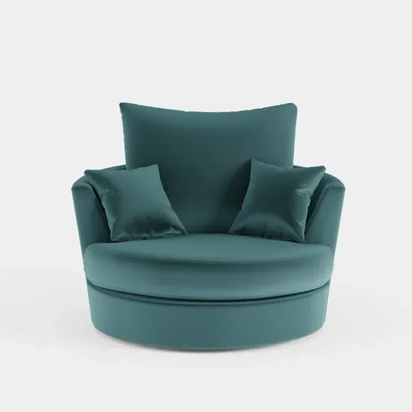 Curved Arm Swivel Chair - Teal, Velvet