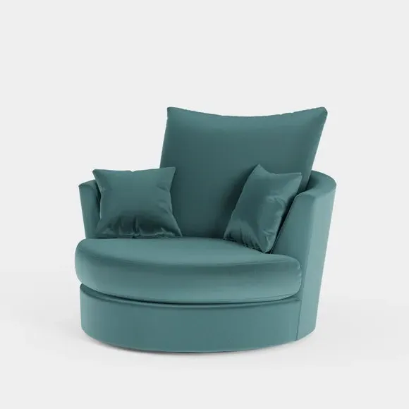 Curved Arm Swivel Chair - Teal, Velvet
