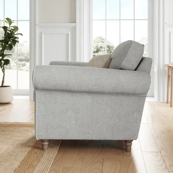 Curved Armchair with Piped Edge - Grey, Chenille