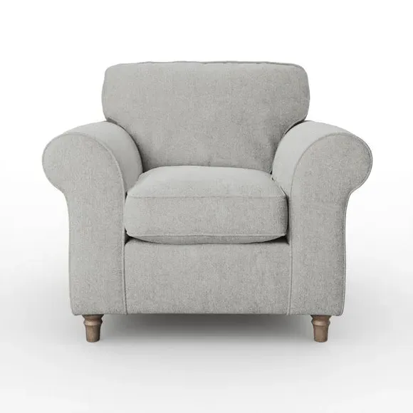 Curved Armchair with Piped Edge - Grey, Chenille