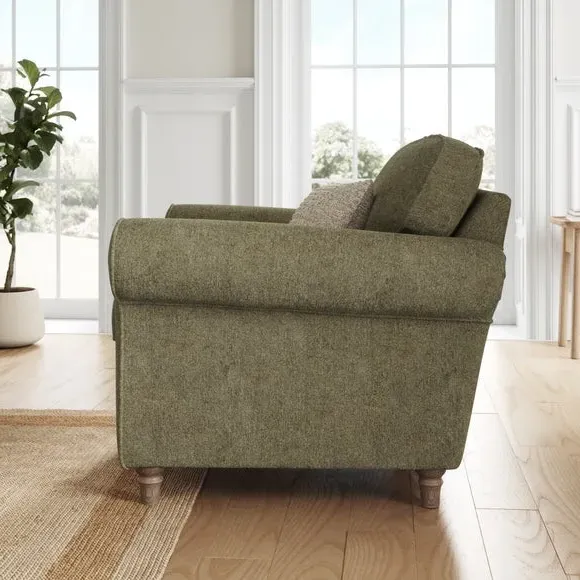 Curved Armchair with Piped Edge - Olive, Chenille