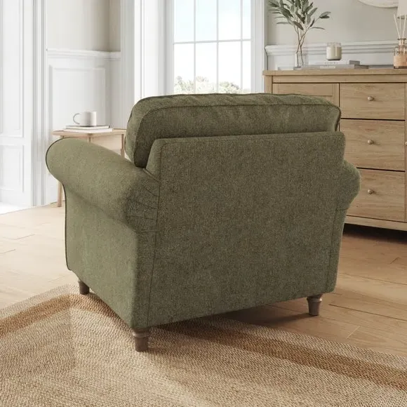 Curved Armchair with Piped Edge - Olive, Chenille