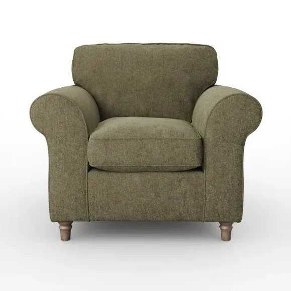 Curved Armchair with Piped Edge - Olive, Chenille