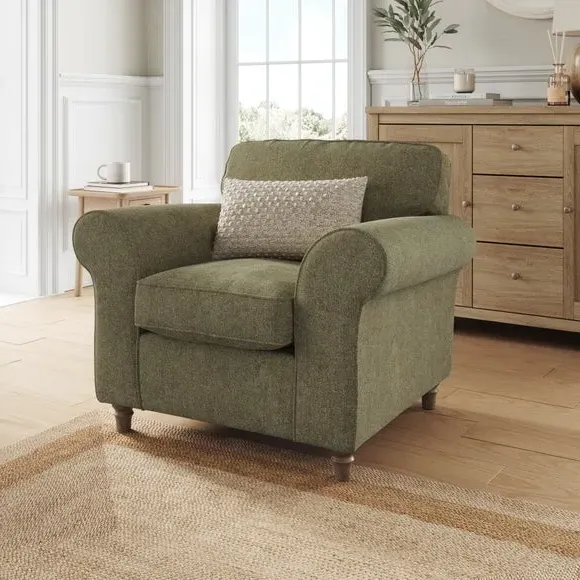 Curved Armchair with Piped Edge - Olive, Chenille