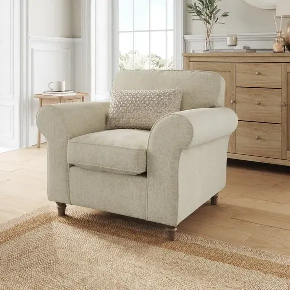 Curved Armchair with Piped Edge - Sandstone, Chenille