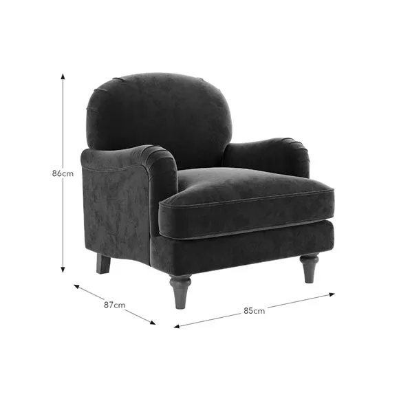 Curved Armchair with Wooden Legs - Chestnut, Velvet