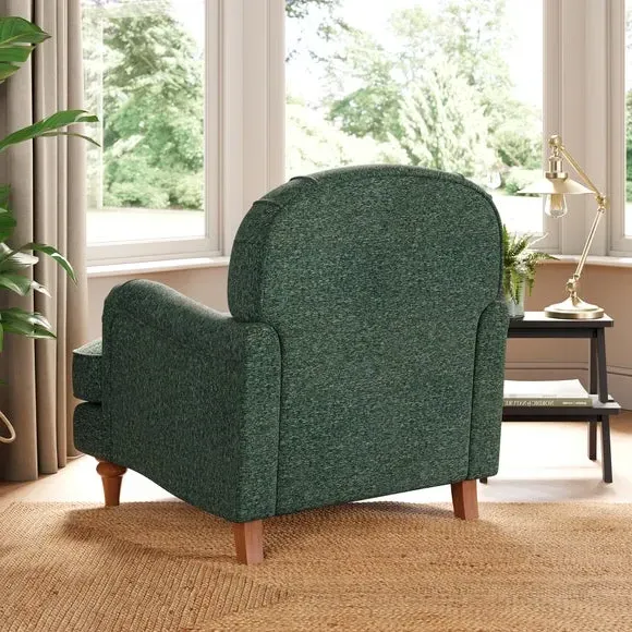 Curved Armchair with Wooden Legs - Green, Chenille