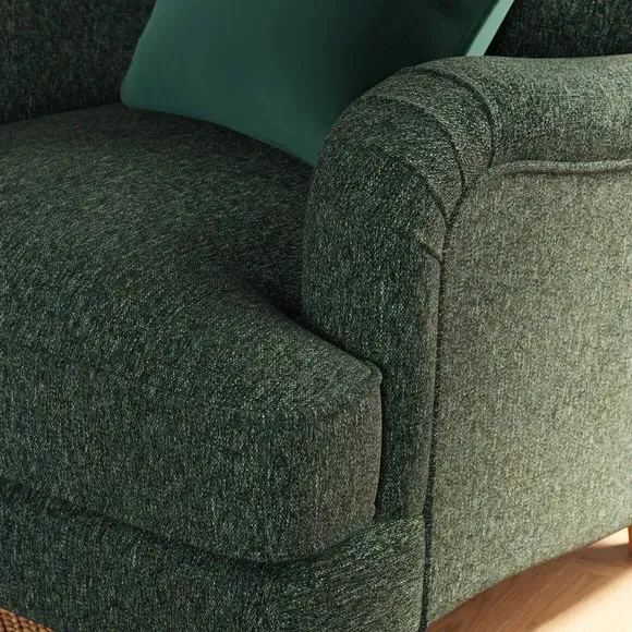 Curved Armchair with Wooden Legs - Green, Chenille