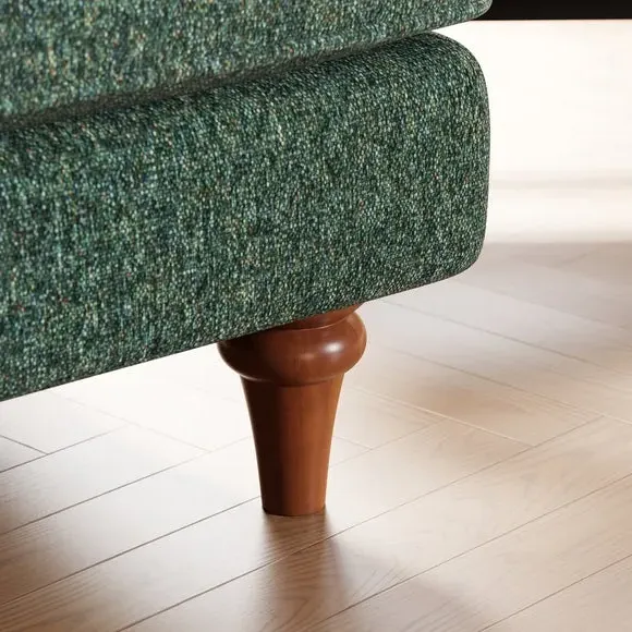 Curved Armchair with Wooden Legs - Green, Chenille