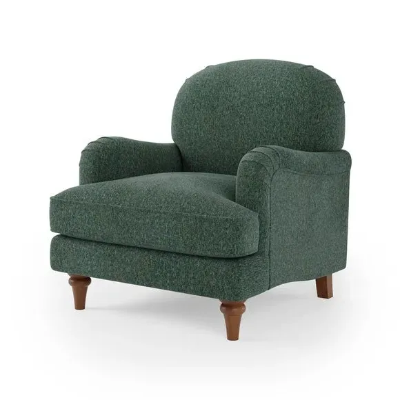 Curved Armchair with Wooden Legs - Green, Chenille