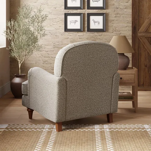 Curved Armchair with Wooden Legs - Natural, Chenille