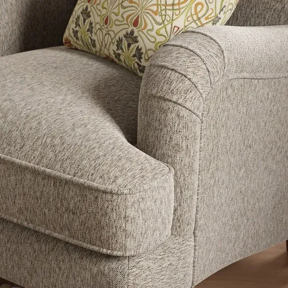 Curved Armchair with Wooden Legs - Natural, Chenille