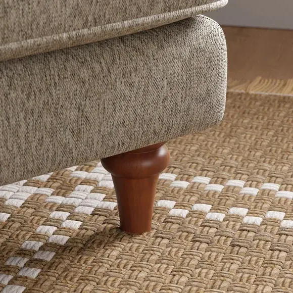 Curved Armchair with Wooden Legs - Natural, Chenille