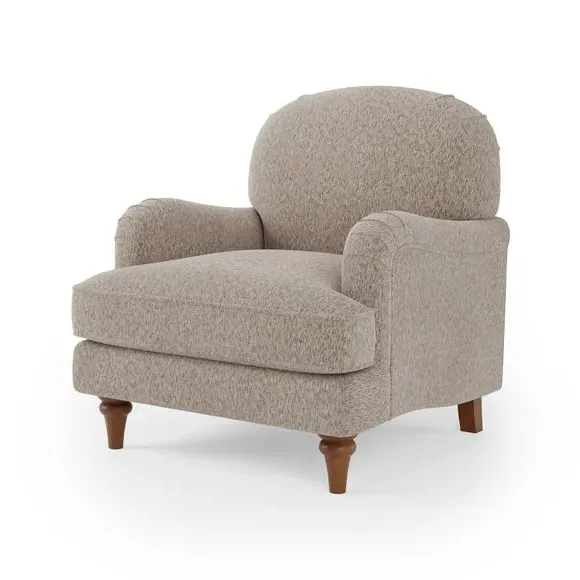 Curved Armchair with Wooden Legs - Natural, Chenille