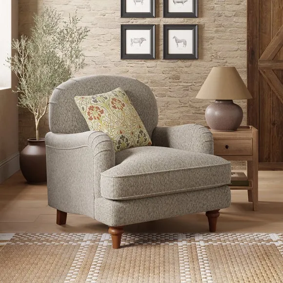 Curved Armchair with Wooden Legs - Natural, Chenille