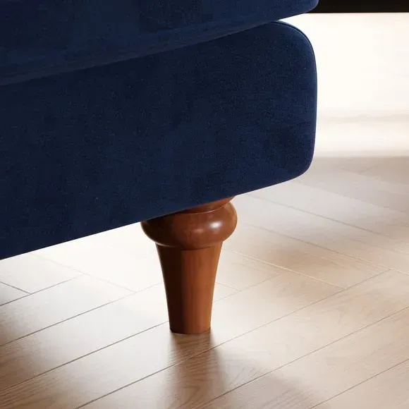 Curved Armchair with Wooden Legs - Navy, Velvet